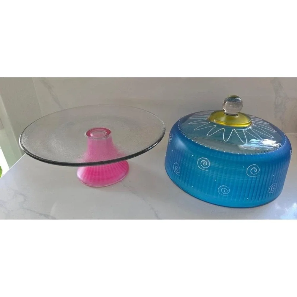 Golden Hill studio Peruvian Splendor turquoise cake dome and stand Hand Painted